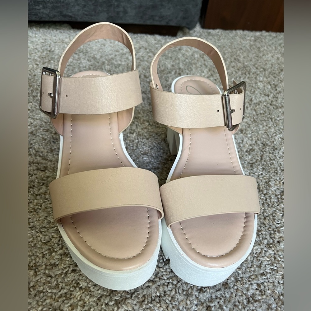 J. Adams encore platform sandals- nude faux leather chunky